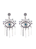 Momentlover Tasseled Rhine Stones Eye Shape Drop Earrings