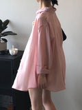 Momentlover Loose Solid Color Long Sleeves Blouse + Pleated Shorts Two Pieces Set