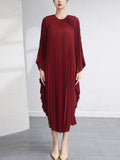Momentlover Batwing Sleeves Loose Pleated Solid Color Maxi Dresses