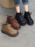 Momentlover Vintage Cow Leather Wool Boots Platform Shoes
