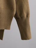 Momentlover Stylish High-Low Long Sleeves Split-Side Solid Half Turtleneck Sweater Tops & Wide Leg Pants Two Pieces Set