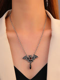 Momentlover Halloween Stylish Alloy Bat Cross Pearl Chain Necklace&Earrings