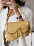 Momentlover Urban Split-Joint Solid Color PU Shoulder Bag Saddle Bag
