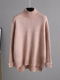 Momentlover Urban Long Sleeves Solid Color Half Turtleneck Sweater Tops & Wide Leg Pants Two Pieces Set