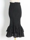 Momentlover Embroidered  Hollow Off-The-Shoulder Shirt Top + Mermaid Skirt Two Pieces Set