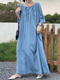 Momentlover Solid Color Loose Half Sleeves Round-Neck Midi Dresses