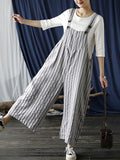 Momentlover Casual Contrast Color Striped Wide Leg Overalls