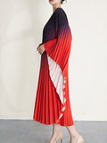 Momentlover Pleated Gradient Oversize Loose Round-Neck Midi Dresses
