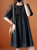 Momentlover Original Solid Lace Split-Side Short Sleeve A-Line Mini Dress