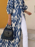 Momentlover Stylish Puff Sleeves Long Sleeves Printed Lapel Collar Shirt Maxi Dresses