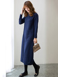 Momentlover Simple Solid Color Round-Neck A-Line Midi Dress