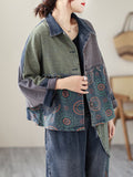 Momentlover Contrast Color Fringed Split-Joint Long Sleeves Printed Outwear + Harem Pants  Two Pieces Set