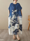 Momentlover Printed Short Sleeves Loose Round-neck Maxi Dresses