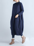Momentlover Casual Loose Plus Size Solid Color Hooded Midi Dresses