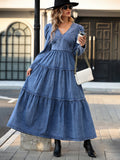 Momentlover Long Sleeves Layered Denim Dress DE9696