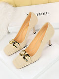 Momentlover Square-Toe Split-Joint Shallow Cut Pumps