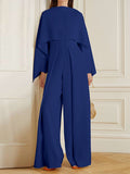 Momentlover Long Sleeves Wrap Solid Color Zipper Jumpsuits