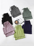 Momentlover Comfortable Drawstring Solid Color Loose Pants