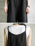 Momentlover Black&Khaki Casual Spaghetti-Neck Loose Wide-Leg Overalls