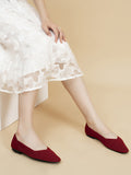 Momentlover V-Cut Square-Toe Split-Joint Solid Color Flat Shoes