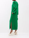 Momentlover Long Sleeves Wrap Solid Color Split-Side V-Neck Maxi Dresses