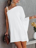Momentlover Batwing Sleeves Hollow Printed One-Shoulder Mini Dresses