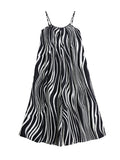 Momentlover Zebra-Stripe Loose Culottes Spaghetti-Neck Overalls