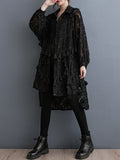 Momentlover Tasseled Split-side Split-Joint Solid Color Flower Print Buttoned Loose Long Sleeves Lapel Midi Dresses