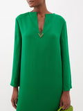 Momentlover Long Sleeves Wrap Solid Color Split-Side V-Neck Maxi Dresses