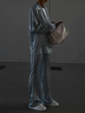 Momentlover Printed Long Sleeves Lapel Outwear Top + Flared Trousers Bottom Two Pieces Set