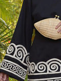 Momentlover Flared Sleeves Embroidered Round-Neck Mini Dresses