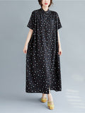 Momentlover Original Polka-Dot Stand Collar Shirts Dress