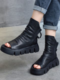 Momentlover Urban Black Brown Zipper Hollow Platform Shoes
