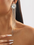 Momentlover Tasseled Rhine Stones Geometric Drop Earrings