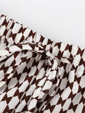 Momentlover Printed Plaid Wide Leg  Pants&Lapel Shirts Tops Two Pieces Set