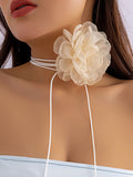 Pleated Gauze Flower Shape Dainty Necklace Accessories