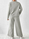Momentlover Solid Color Long Sleeves Loose Round-Neck Shirts Top + Drawstring Pants Bottom Two Pieces Set