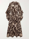 Momentlover Loose Printed Stand Collar Maxi Dresses