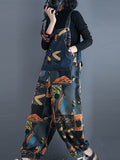 Momentlover Original Cartoon Printed With Pocket Harem Denim Overalls