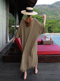 Momentlover Loose Soft Batwing Sleeve Long Dress