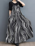 Momentlover Zebra-Stripe Loose Culottes Spaghetti-Neck Overalls