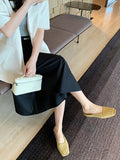 Momentlover Woven Square-Toe Split-Joint Open Toe Slippers&Mules