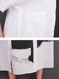 Momentlover Original Loose Short Sleeves Buttoned Contrast Color Printed Midi Dresses