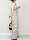 Momentlover Split-Joint Solid Color Sleeveless Loose V-Neck Overalls