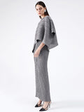 Momentlover Urban Loose Solid Color Tied Pleated Top&V-Back Vest Dress Two Pieces Set