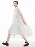 Momentlover Original Solid Color Hollow See-Through Thin Midi Dress
