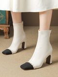 Momentlover Square-Toe Split-Joint Chains Pumps Boots