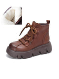 Momentlover Vintage Cow Leather Wool Boots Platform Shoes