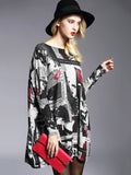 Momentlover Urban Loose One-Shoulder Printed Split-Joint Sweater