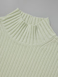 Momentlover Solid Color Long Sleeves High-Neck Sweater Top + Wide Leg Pants Bottom Two Pieces Set